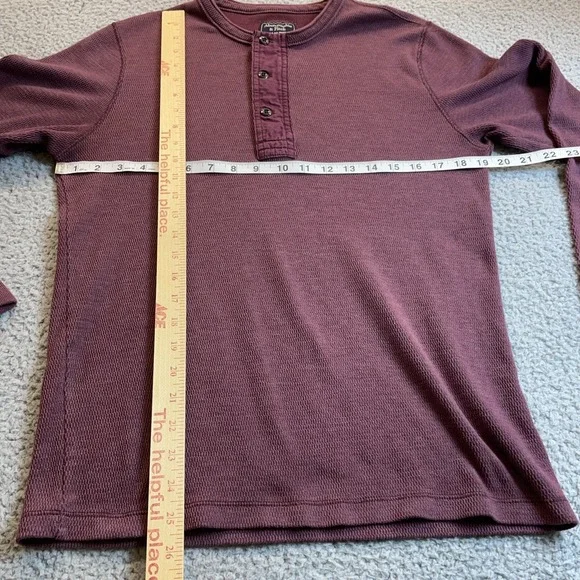Abercrombie & Fitch Shirt Mens Medium Red Waffle Knit Thermal Henley Comfy Casua - Picture 7 of 11
